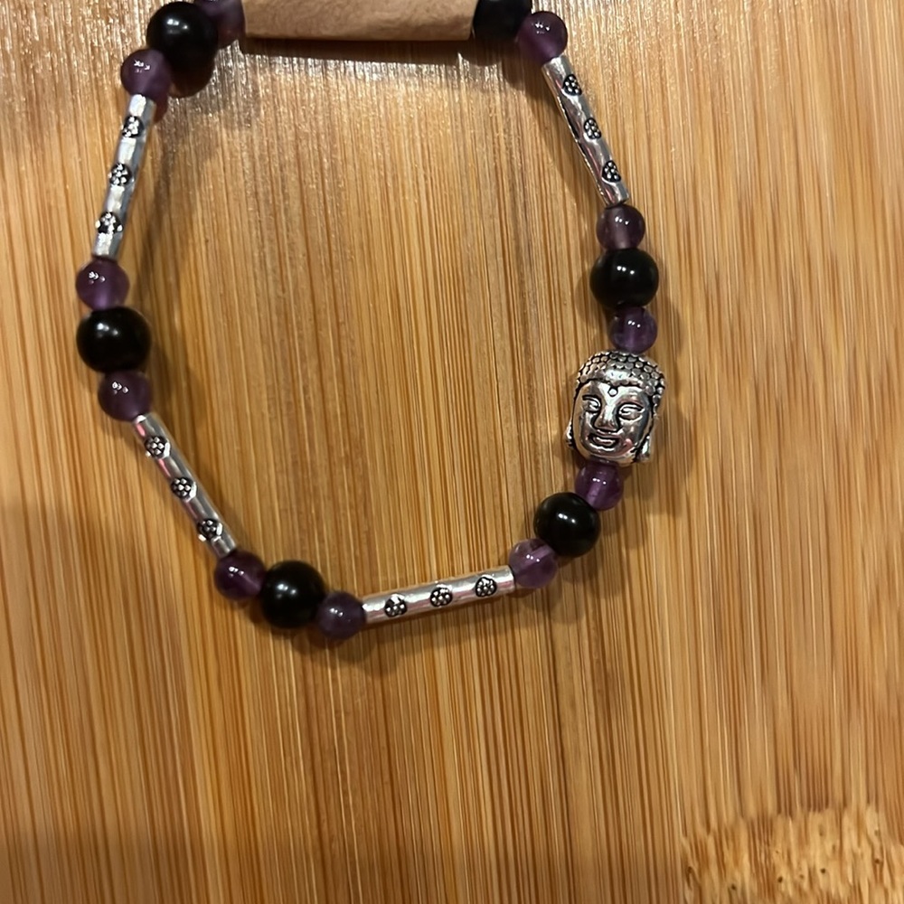 A+++ Graded Amethyst, Black Onyx and .925 Tibetan Silver Bracelet